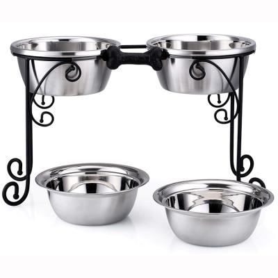 China New Arrival Minimalist Dog Wheels Iron Dog Driver Stainless Steel Stand Removable Reusable Raised Elevated Dog Bowls for sale