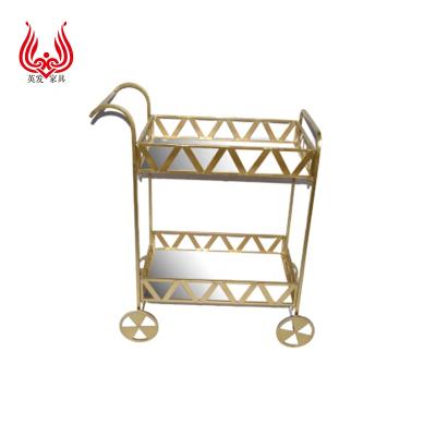 China Modern Desgin Customized Handmade Metal Gold Home Bar Furniture 2 Tiers Living Room Kitchen Decorative Storage Trolley for sale