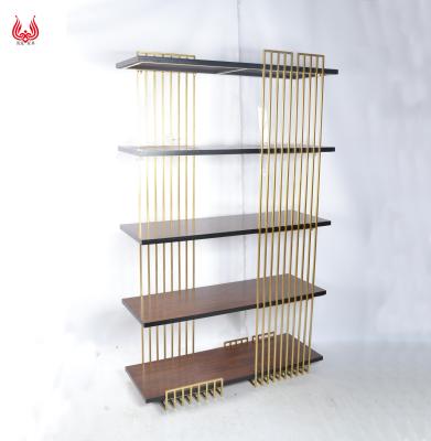 China Yinfa 5 Tier Gold Metal Folding Bookshelf Foldable Wood Bookshelf Multifunctional Book Shelves Storage Display Rack for sale