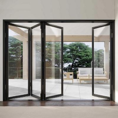 China Factory Price Waterproof Bi-Folding Screen Doors Aluminum Double Folding Glass Patio Doors for sale