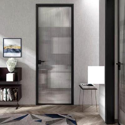 China Modern Mud Frame Swing Curtain Door Design Aluminum Glass Casement Door For Bathroom for sale