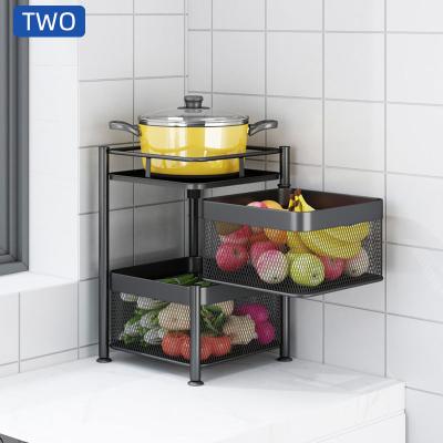 China Modern 360 Degree Baskets Fruit VegetableKitchen Shelf Storage Rack Floor Square Household Rotating Multifunctional Shelf With Wheels for sale