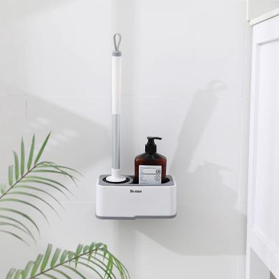 China Modern Silicone Storage Cleaning Head Wall Mounted Toilet Brush With Holder for sale