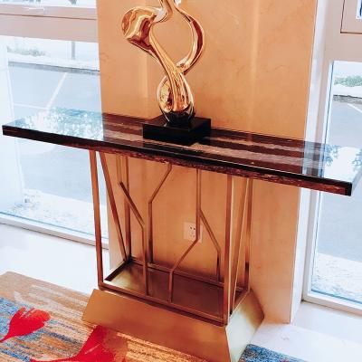 China Stable Hot Selling Lobby Used Hotel Stainless Steel Metal Lobby Console Tables With Marble Top for sale