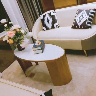 China Luxury coffee table gold coffee tea table metal welding furniture bed stable oval side table for sale