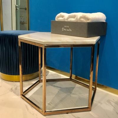 China Stable Modern Style Table Stainless Steel Metal Side End Table With Tempered Marble Table Top for sale