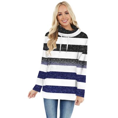 China Anti-pilling New Women's Sweatshirt Dress Trend Leader High Neck Pullover Print Striped Hoodie for sale