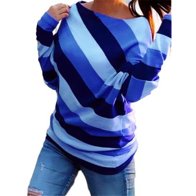 China Bold Stripes Oblique Round Neck Anti-Pilling Long Sleeve Women's Top for sale