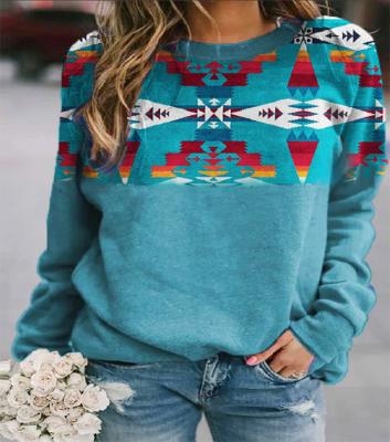 China Anti-pilling New Women's Retro Western Ethnic Geometric Printing Women's Sweater for sale