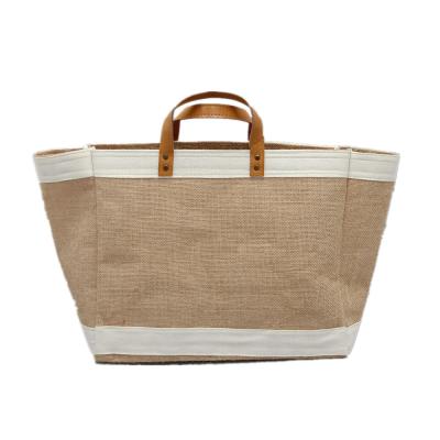 China Eco Non-Toxic Jute Storage Reusable Novelty Fancy Shopping Bag With Leatherette Handle for sale