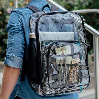 China Large Clear Black Transparent Waterproof PVC Summer School Bags Backpack For Adult Kids Students for sale