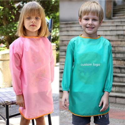 China Fashionable Make White Children's Apron Painting Kids Polyester Waterproof Shirt Drawing Apron For Kids Logo Print for sale