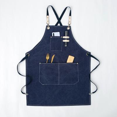 China Fashionable Make Women Men Chef Stylist Apron Grill Restaurant Bar Shop Hairdresser Denim Leather Canvas Kitchen Aprons for sale