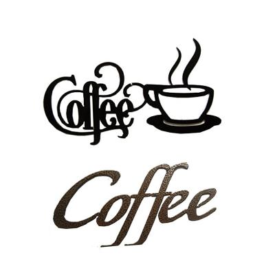 China Wrought Iron Wall Decor Iron Cafe Logo Home Romantic Metal Coffee Indoor Decorative Black Wall Art for sale