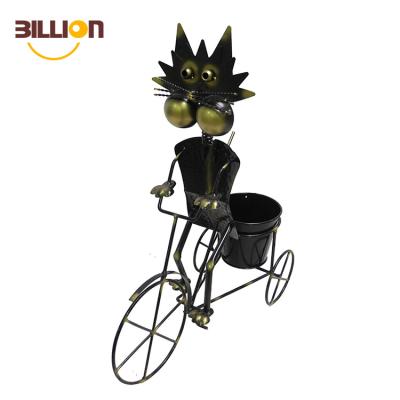 China Cute Funny Animal Planter Cat Riding On Bike Decorative Animal Planter, Patio Yard Lawn Decoration for sale