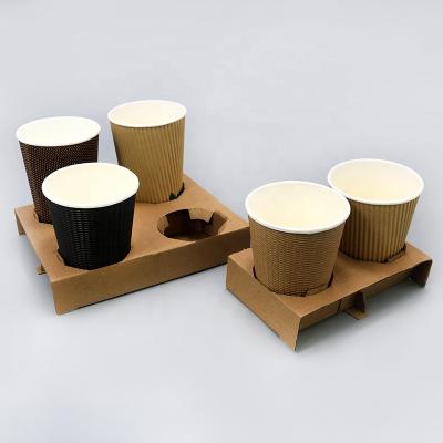 China Biodegradable Disposable Custom Size Logo Printing Stand Cup Tray Corrugated Coffee Beverage Carrier For Sale for sale