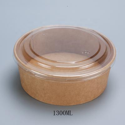 China 1300ML Biodegradable Disposable Take Away Paper Craft Fruit Salad Bowl With PET Lid for sale