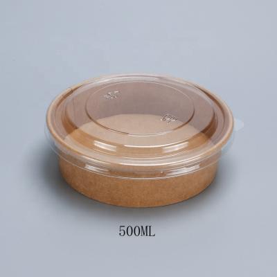 China Customized 500ml Salad Round Container Wrapping Paper Biodegradable Disposable Takeout Bowl With Lid for sale