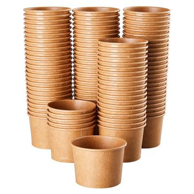 China Disposable Biodegradable Paper Food Storage Containers PLA Coating Kraft Paper Brown Around Clear Plastic Lid Togo Bucket Container for sale