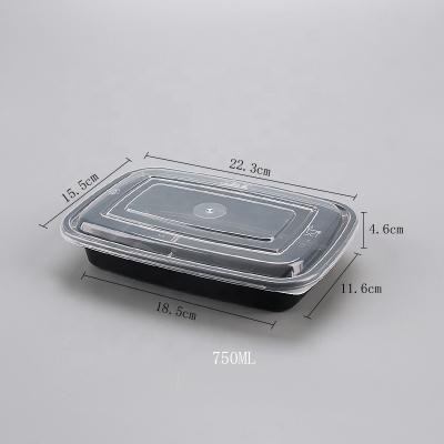 China Disposable Plastic Microwavable Take Out Bento Box 750ml Meal Prep Food Storage Container Set On Sale for sale