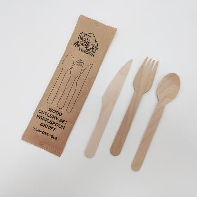 China Disposable Disposable Wooden Forks , Spoons Knives Set Alternative To Plastic Cutlery Eco Biodegradable Replacements for sale