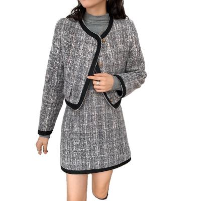 China OEM ODM Breathable Tweed Plaid Jacket Skirt Set 2 Piece Set For Lady for sale