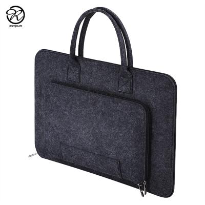 China Eco-friendly Felt Laptop Bag Double Zipper Felt Briefcase Thumb Laptop Messenger Computer Case Bag for sale