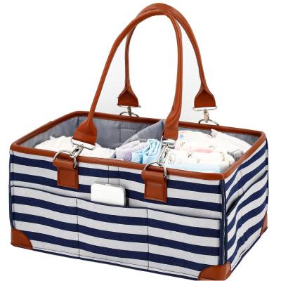 China Pink Color Design Baby Diaper Caddy Bag Storage Organizer Waterproof Liner Organizer Felt Stripe Design Baby Diaper Caddy for sale