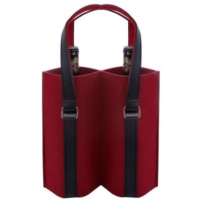 China Eco-Friendly Safety Storage Wine Bottle Gift Bags Felt Wine Carrier Tote Bag With Leather Handle for sale