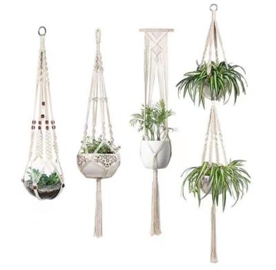 China Indoor Macrame Plant Hanger Air 4Set Macrame Cotton Decor Wall Hanging Handmade Home Accessories Decoration Handmade for sale