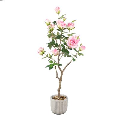 China 2021 high quality simulation bonsai flower eco-friendly romantic rose decor 127 cm rose bonsai trees for sale