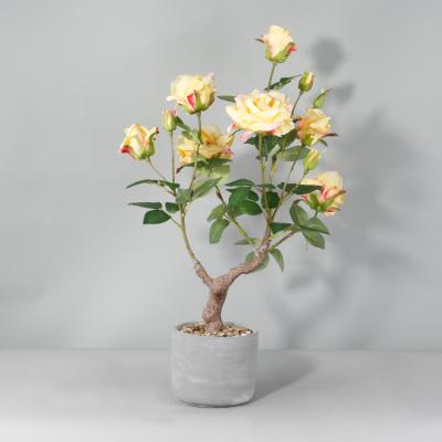 China Eco-friendly Simulation Bonsai Ornamental Plants Decor 76 Cm Artificial Rose Flower Rose Bonsai Trees for sale