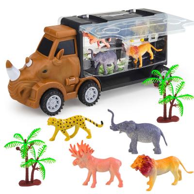 China Play Inside and Outside Yongnkids Portable Storage Rhinoceros Container Truck with 4 Mini Animal Toys and Two Trees for sale