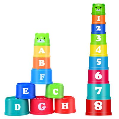 China Play Indoors YongnKids Colorful Intellectual Game Educational Numbers Folding Stack Up Cups Tower Baby Toys for sale