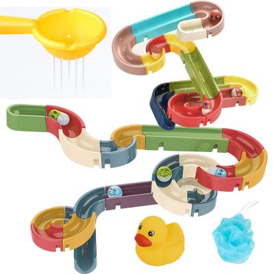 China Toy YongnKids Wall Suction Cup Bath Marble Race Bathroom DIY Duck Track Pipes Building Kids Water Play Baby Bath Toy for sale