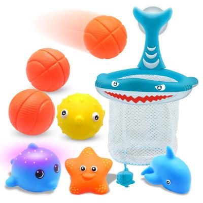 China Play Inside YongnKids Baby 3 in 1 Bathroom Shark Bath Animal Toys with Fishing Net for sale