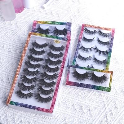 China Low Moq OEM Odm 10 Waterproof 8 Pairs Pairs Eyelashes Private Logo Full Strip Printing 25mm 3D Mink Eyelash With Magnetic Box for sale