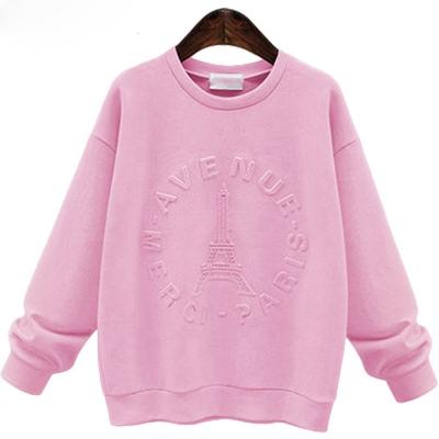 China High Quality Embossed Romantic Hoodies Women's Pullover Pink Anti-wrinkle And Light Blue Sleeve Clothing Fashion Hoodies Sweat Suits for sale