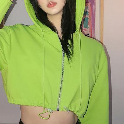 China New fashion anti-shrink women's autumn hooded long-sleeved cardigan cropped thin drawstring ladies casual hoodie for sale