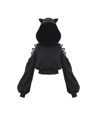 China New Autumn Winter Women Punk Gothic Anti-Shrink Girls Black Velvet Hoodies Hollow Out Long Sleeve Hooded Sweatshirt Casual Pullover for sale