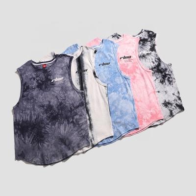 China Fashion tank top fitness streetwear anti-shrink tie dye wholesale tank tops men OEM man printed for sale