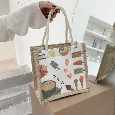 China New Shopping Trend Tote Bag With Button Logo Cotton Jute Gift Packing Bag With Logo Natural Burlap Jute Bag Customized for sale