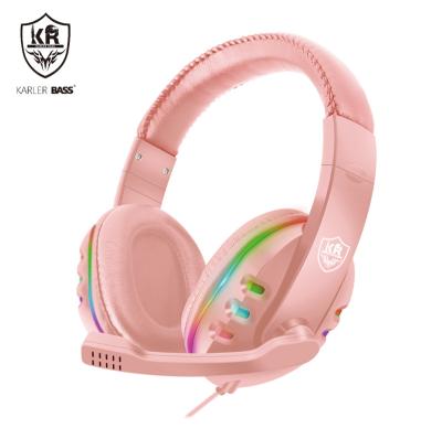 China Pink RGB Light Gaming Cute Earbuds Gaming Headset With 7.1 RGB Light Border For Kids Girls Girls PC PS4 PS5 XBOX NS Mobile Phone for sale