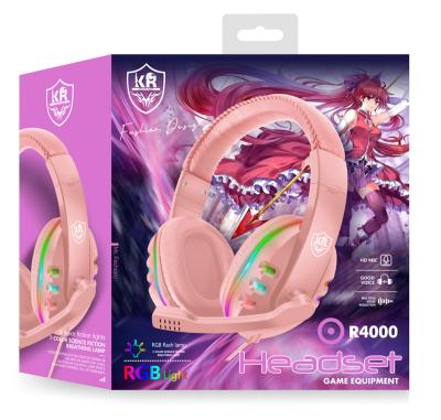 China NEW Style RGB Light Pink Gaming Headset Gaming Earphones With 7.1 RGB Light Surround For Kids Girls Girls PC PS4 PS5 XBOX NS Mobile Phone for sale