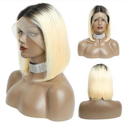 China Water Wave HL34-B6 Short Bob 1B613 Ombre Lace Front Human Hair Wigs With Black Root Blonde, Pre Plucked Wig Front Line With Natural for sale