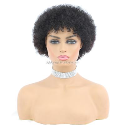 China Low Price HL33 Short Curly Wholesale Human Wig Natural Color Short Curly With Bangs for sale