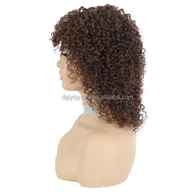 China Jerry Curly HL16-20 Remy Hair Human Wig Oblique Bangs Bohemian Curly Hair Wigs 12inch 200g Brown for sale