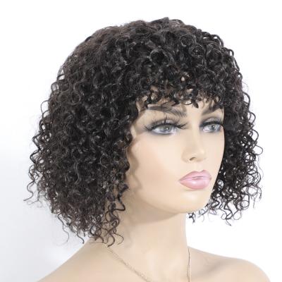 China Jerry Curly 2021 New Bohemian Style 12inch 165g Remy Hair Human Wig Brown Curly Hair Wigs for sale