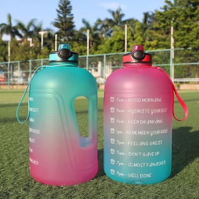 China Sustainable Hot Selling Large Capacity 128oz Capacity Outdoor Sports Water Bottle Motivational Plastic Jug With Sleeve for sale