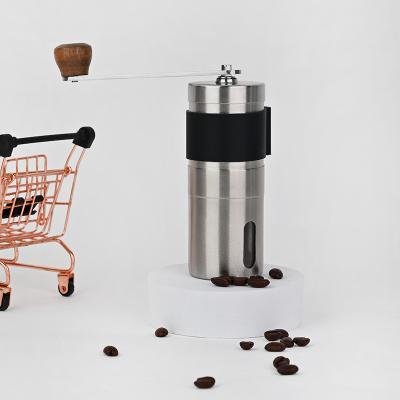 China Outdoor Portable Wooden Dismountable Manual Coffee Bean Grinder Double Wall Travel Mini Hand Rocker Stainless Steel Wholesale Price for sale